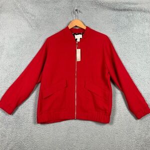 Chico's Bomber Jacket Size 2‎ US Large L Carmine Red Clean Crepe Polka Lined NWT